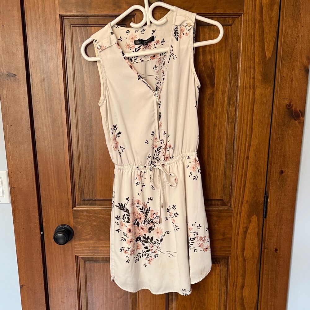 Dynamite Cream Floral Drawstring Mini Dress